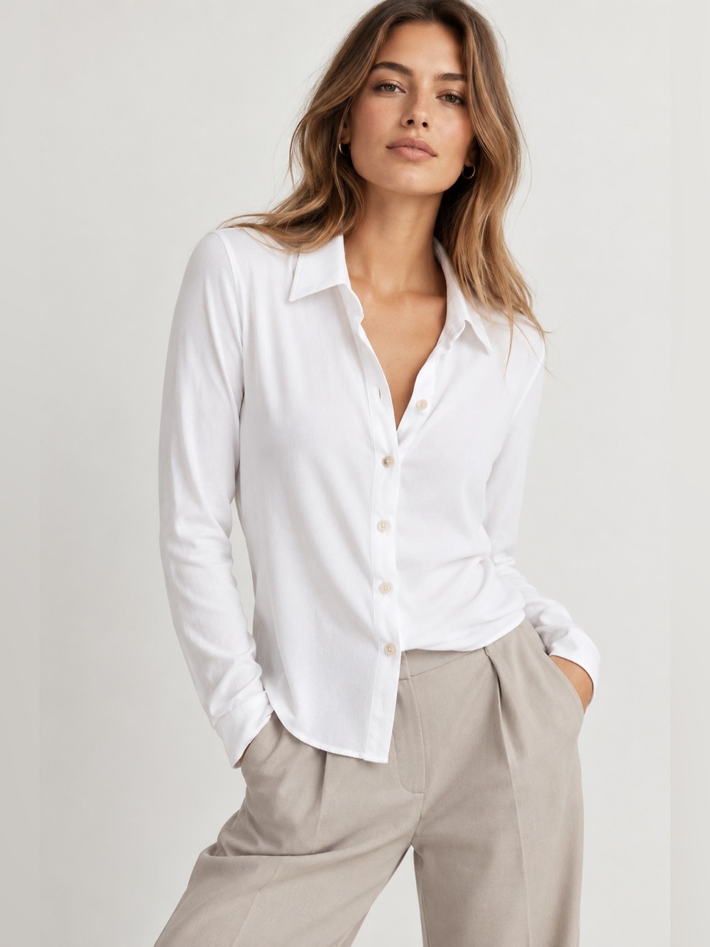 Wilfred Pose White Tencel Lyocell Button Down Shirt Size M